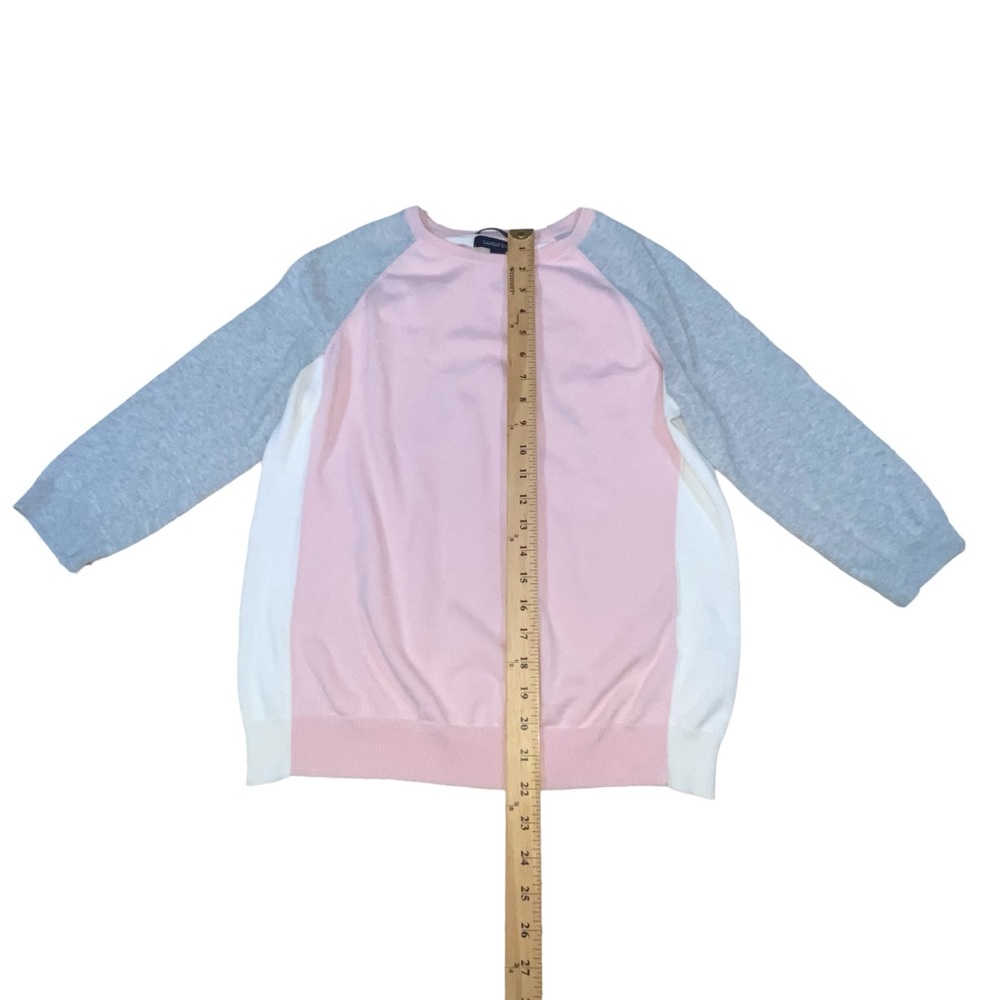 Lands’ End Pink Gray White Raglan Lightweight Knit Top - Women’s Medium 10-12 - Picture 3 of 10